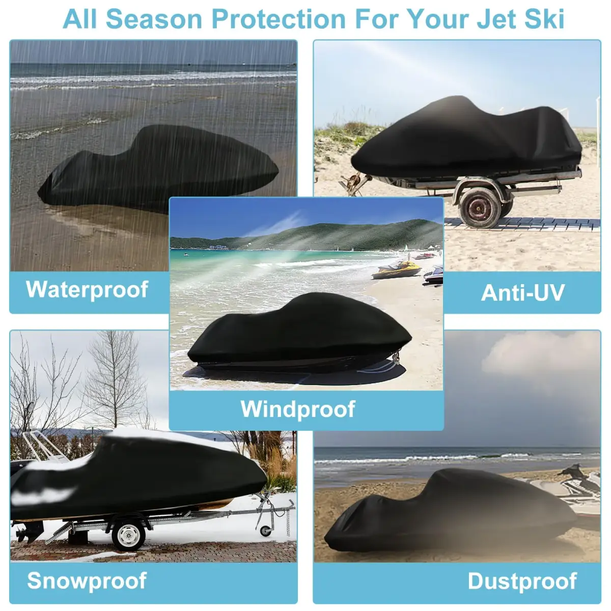 SRIMMIT Heavy Duty Jet Ski Cover 3 Seater 360cm (142") | Waterproof, UV Resistant, Black - view 6