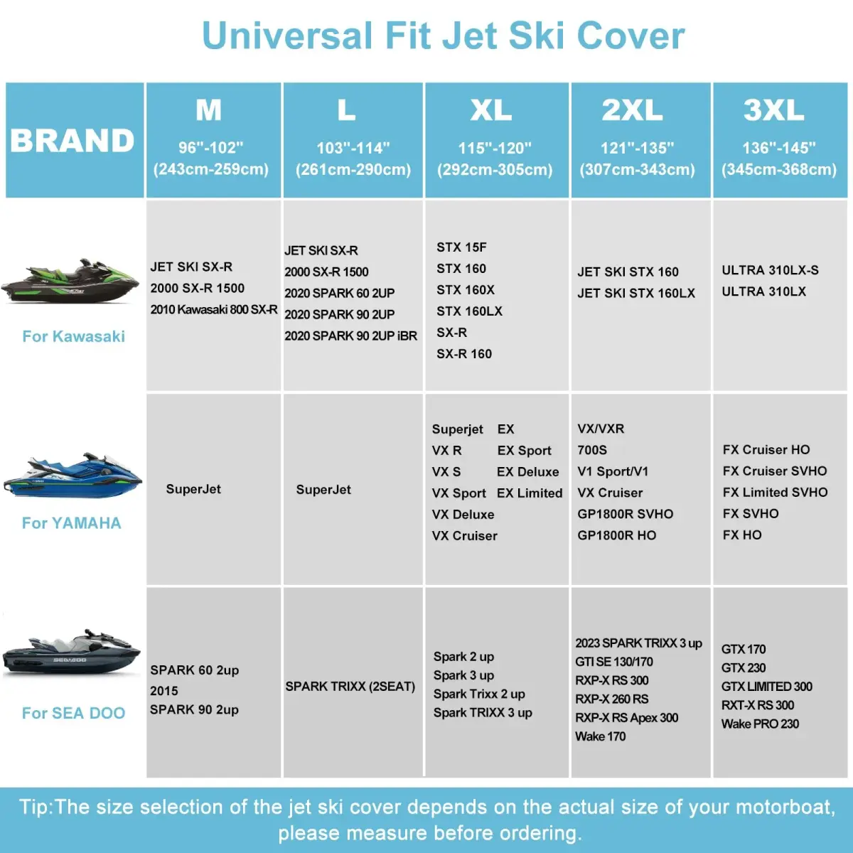 SRIMMIT Heavy Duty Jet Ski Cover 3 Seater 360cm (142") | Waterproof, UV Resistant, Black - view 2