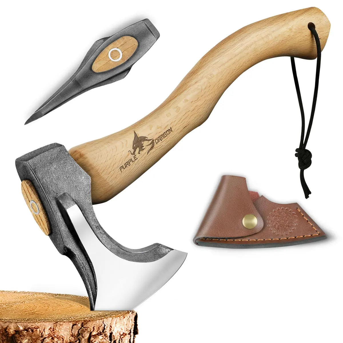 Purple Dragon Camping Hatchet 14.7 Inch Hand Forged Splitting Axe | Outdoor Wood Splitting & Bushcraft Tool - main product image
