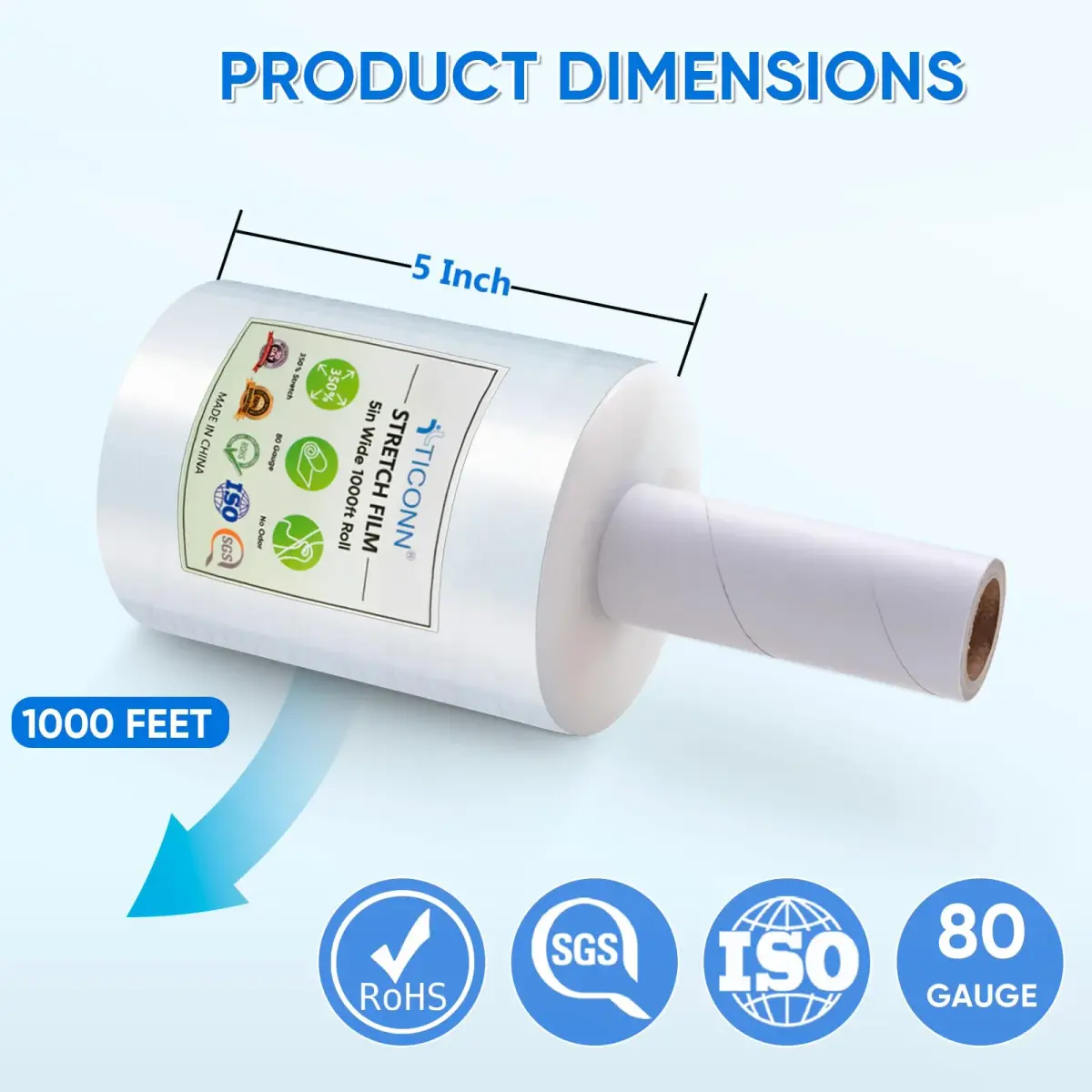TICONN Clear Stretch Wrap Film Roll 1000ft x 5 Inch with Handles | Industrial Strength Pallet Wrap for Shipping & Moving - view 4
