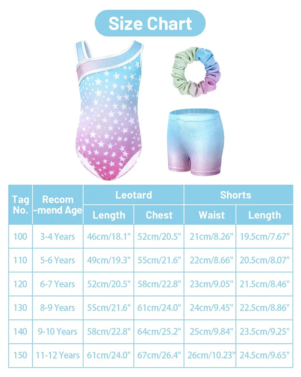JiAmy Girls Gymnastics Leotards 3 Pcs Sleeveless Sparkly Dance Unitards Set (Size 9-10 Years, Gradient Blue Stars) - view 5