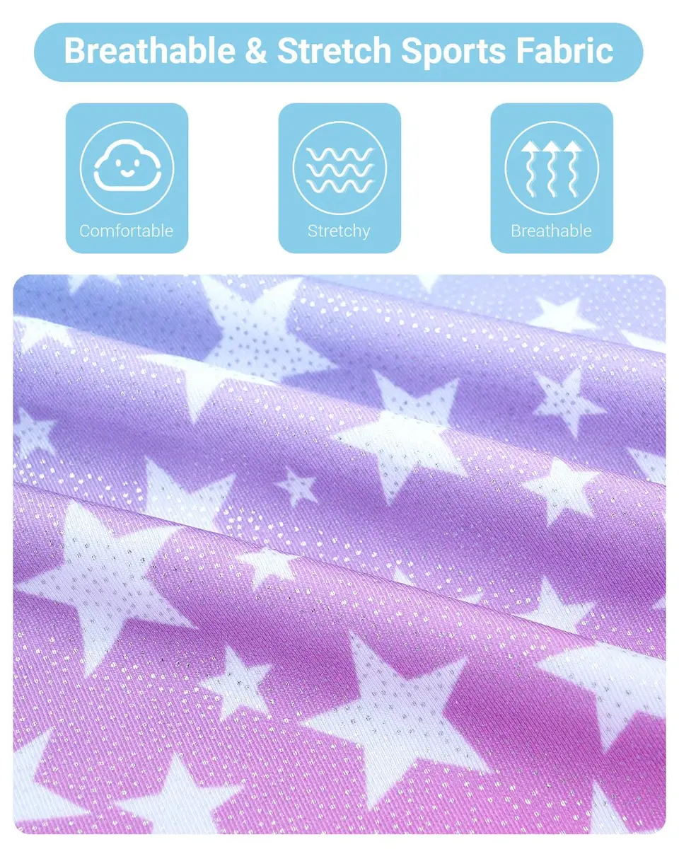 JiAmy Girls Gymnastics Leotards 3 Pcs Sleeveless Sparkly Dance Unitards Set (Size 9-10 Years, Gradient Blue Stars) - view 3