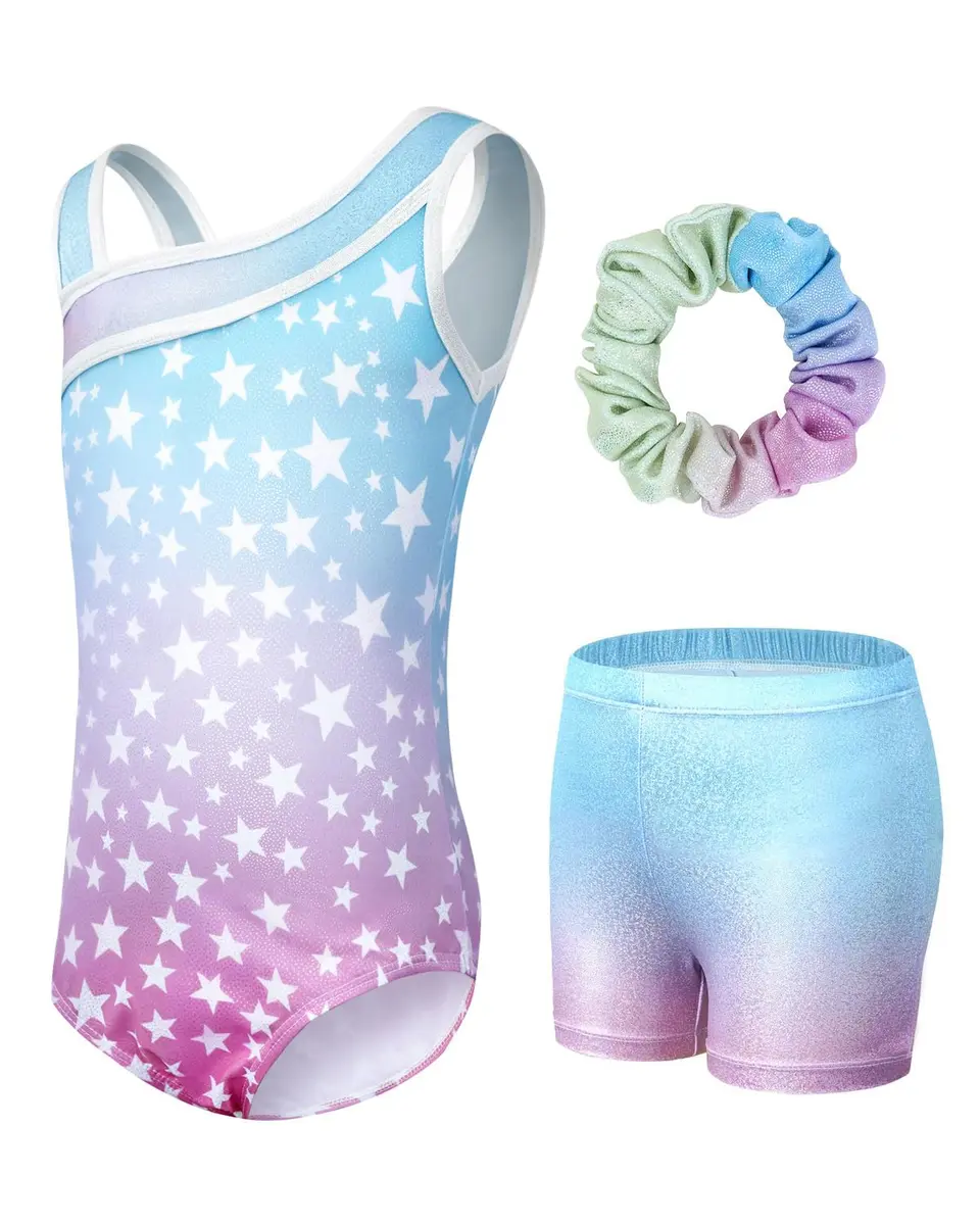 JiAmy Girls Gymnastics Leotards 3 Pcs Sleeveless Sparkly Dance Unitards 6-7 Years | Breathable & Stretchy for Active Play - view 6