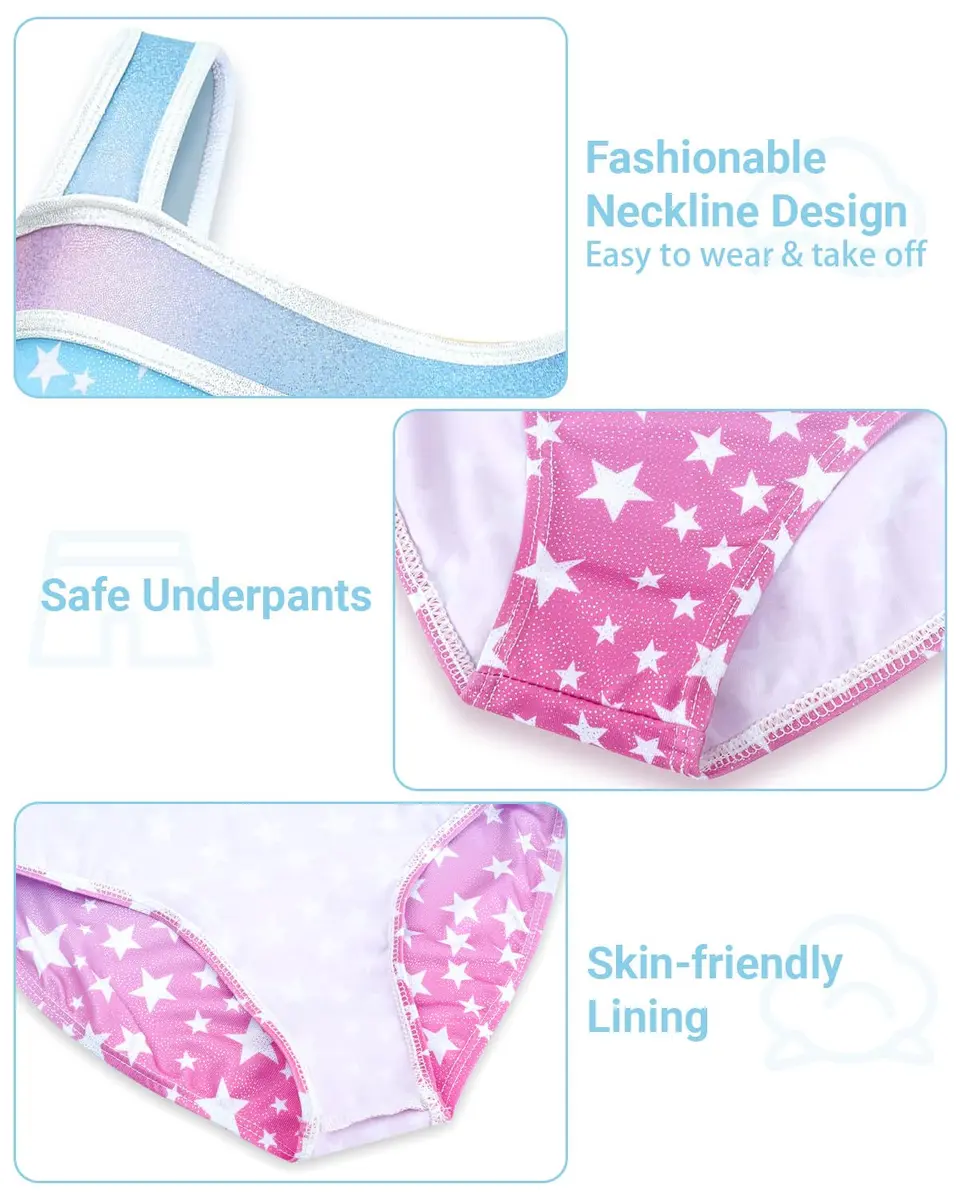 JiAmy Girls Gymnastics Leotards 3 Pcs Sleeveless Sparkly Dance Unitards Set (Size 5-6 Years) - view 4