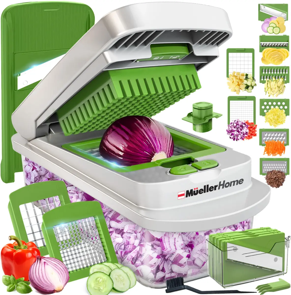 JANSKA Pro-Series 10-in-1 Vegetable Chopper with Container, 8 Stainless Steel Blades | 2.46 lb (1.13 kg) Kitchen Tool - main product image