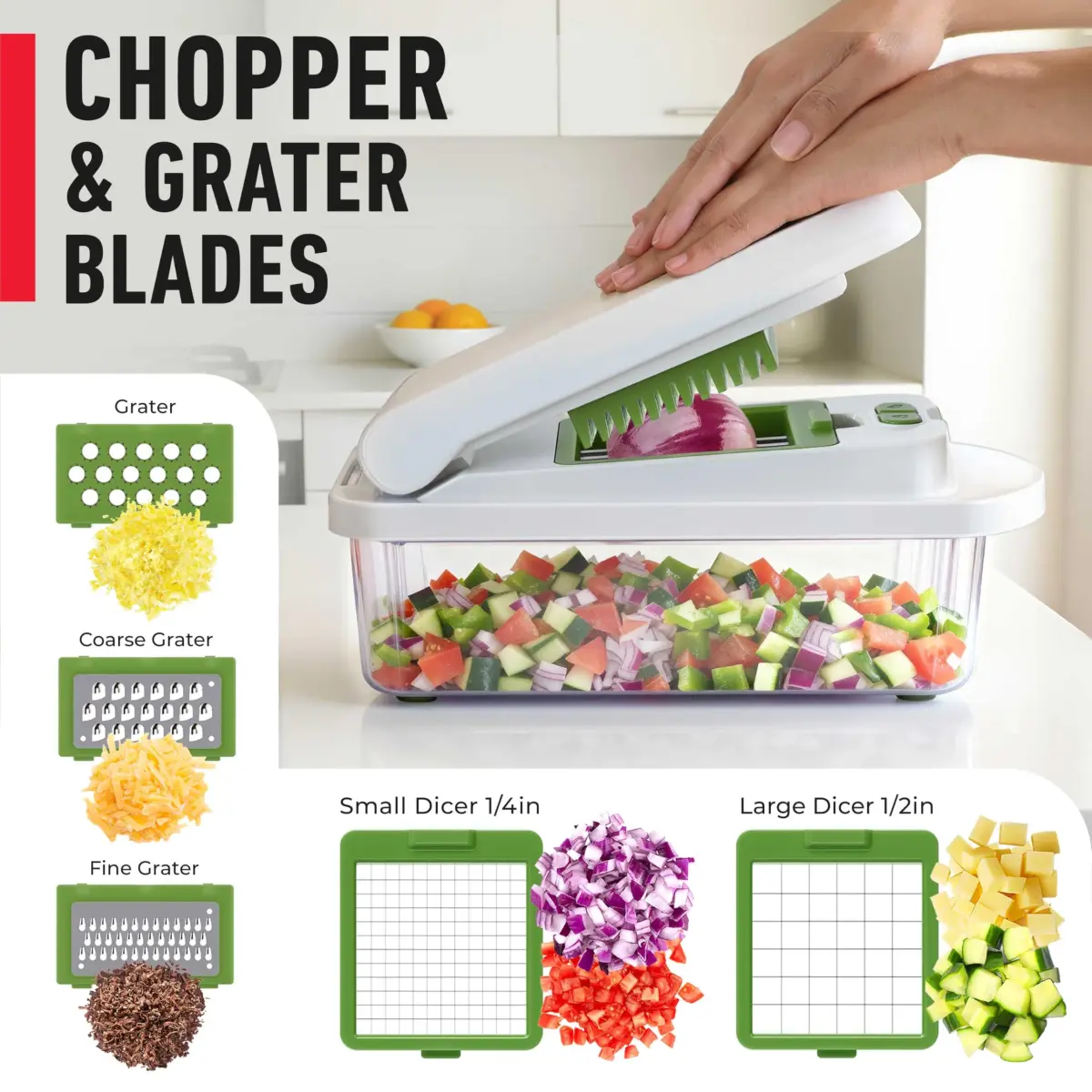 JANSKA Pro-Series 10-in-1 Vegetable Chopper with Container, 8 Stainless Steel Blades | 2.46 lb (1.13 kg) Kitchen Tool - view 5