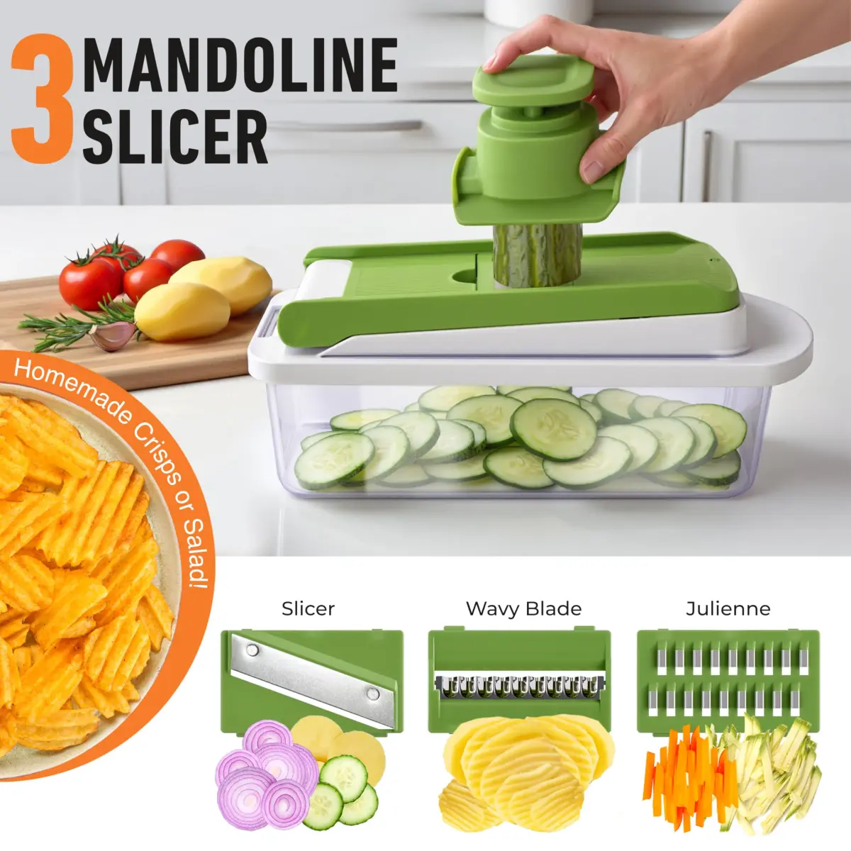 JANSKA Pro-Series 10-in-1 Vegetable Chopper with Container, 8 Stainless Steel Blades | 2.46 lb (1.13 kg) Kitchen Tool - view 6