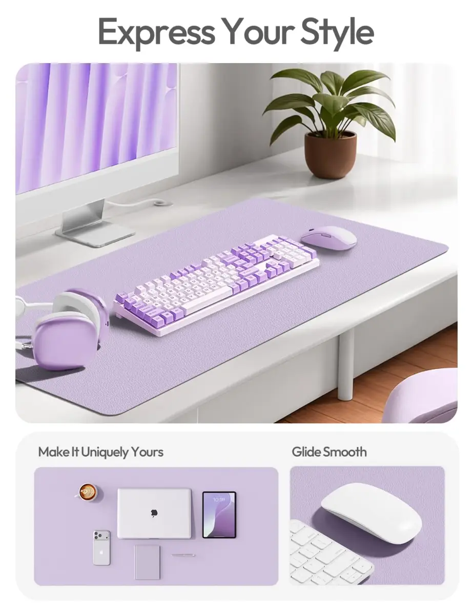 YSAGi PU Leather Desk Protector Mat (Light Purple, 47.2" x 23.6") | Protects Desk, Doubles as Large Mouse Pad - view 2