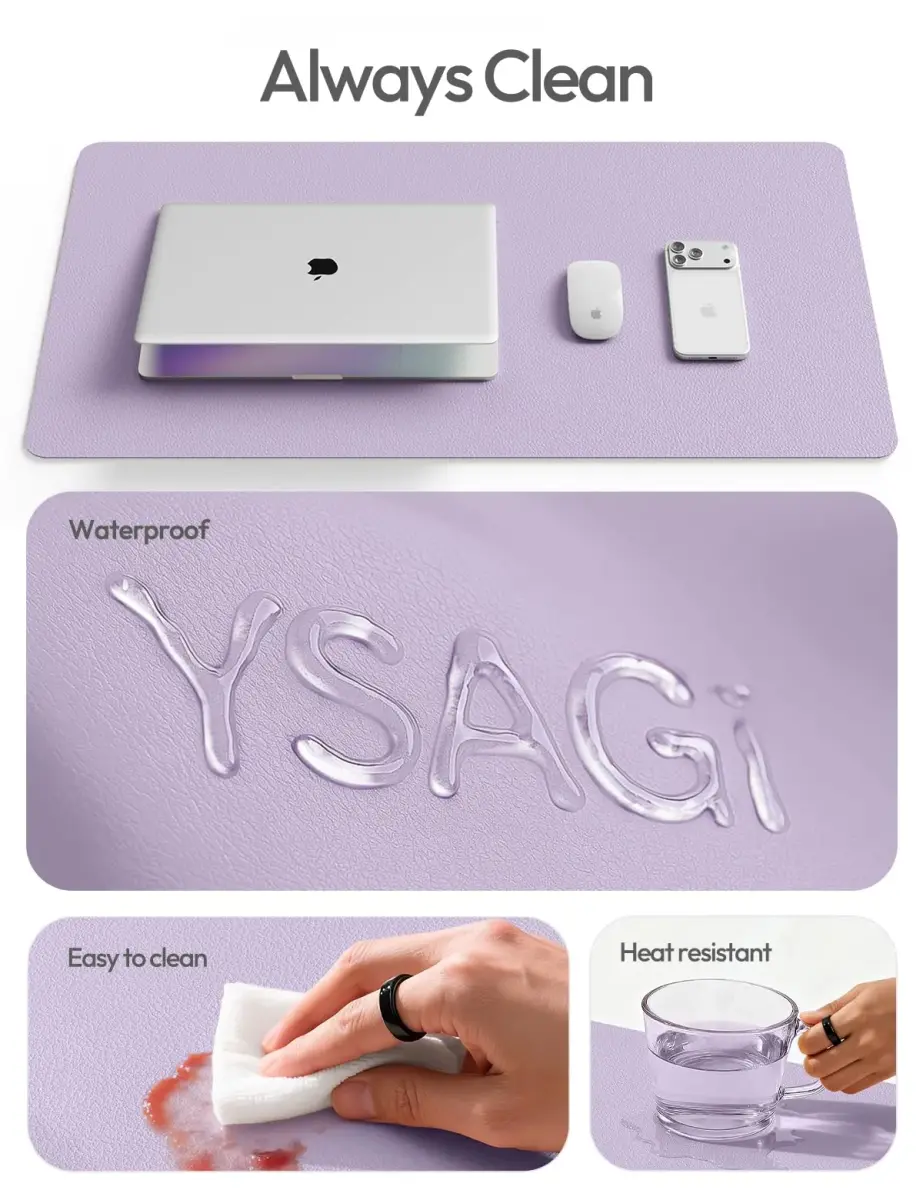 YSAGi PU Leather Desk Protector Mat (Light Purple, 47.2" x 23.6") | Protects Desk, Doubles as Large Mouse Pad - view 8