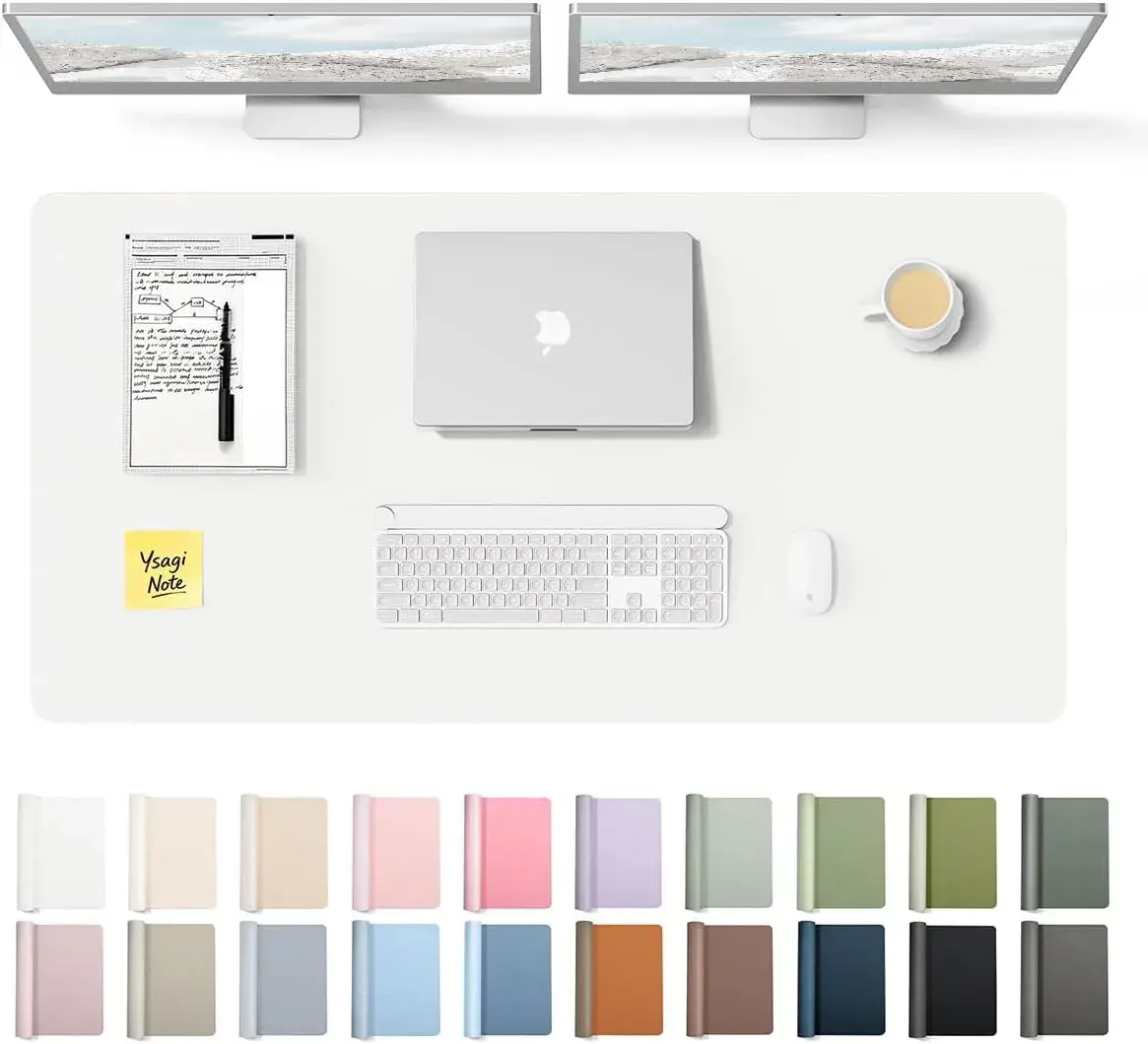 YSAGi White PU Leather Desk Protector Mat 47.2" x 23.6" | Large Waterproof Writing Pad - main product image