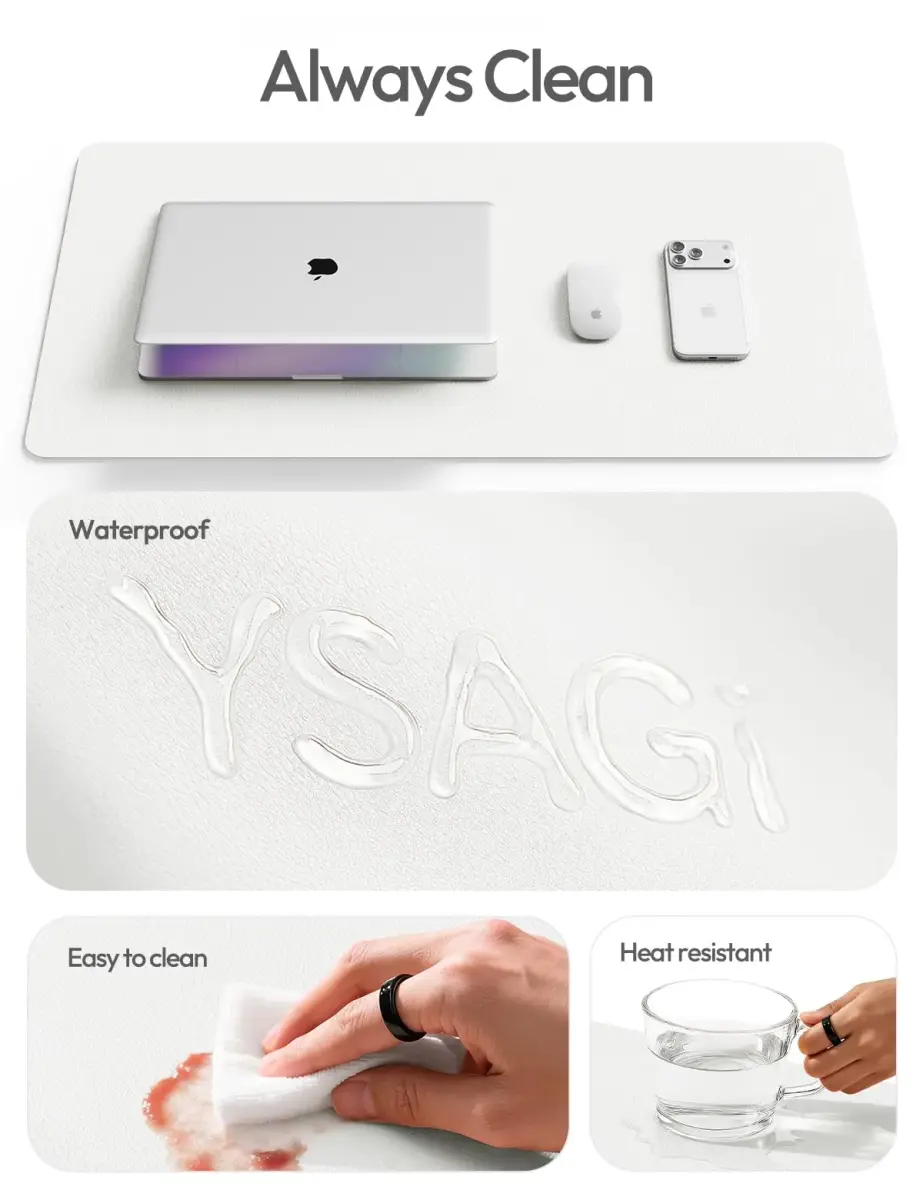 YSAGi White PU Leather Desk Protector Mat 47.2" x 23.6" | Large Waterproof Writing Pad - view 8