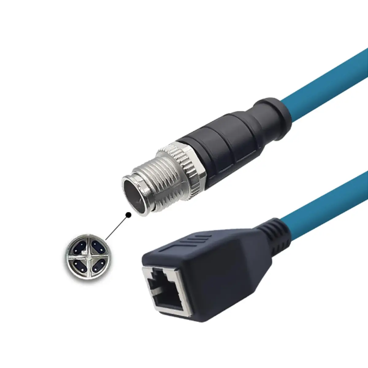 BOUUNCIY 6.56ft M12 8 Pin to RJ45 Ethernet Cable | Shielded Field Wireable for Automation - main product image