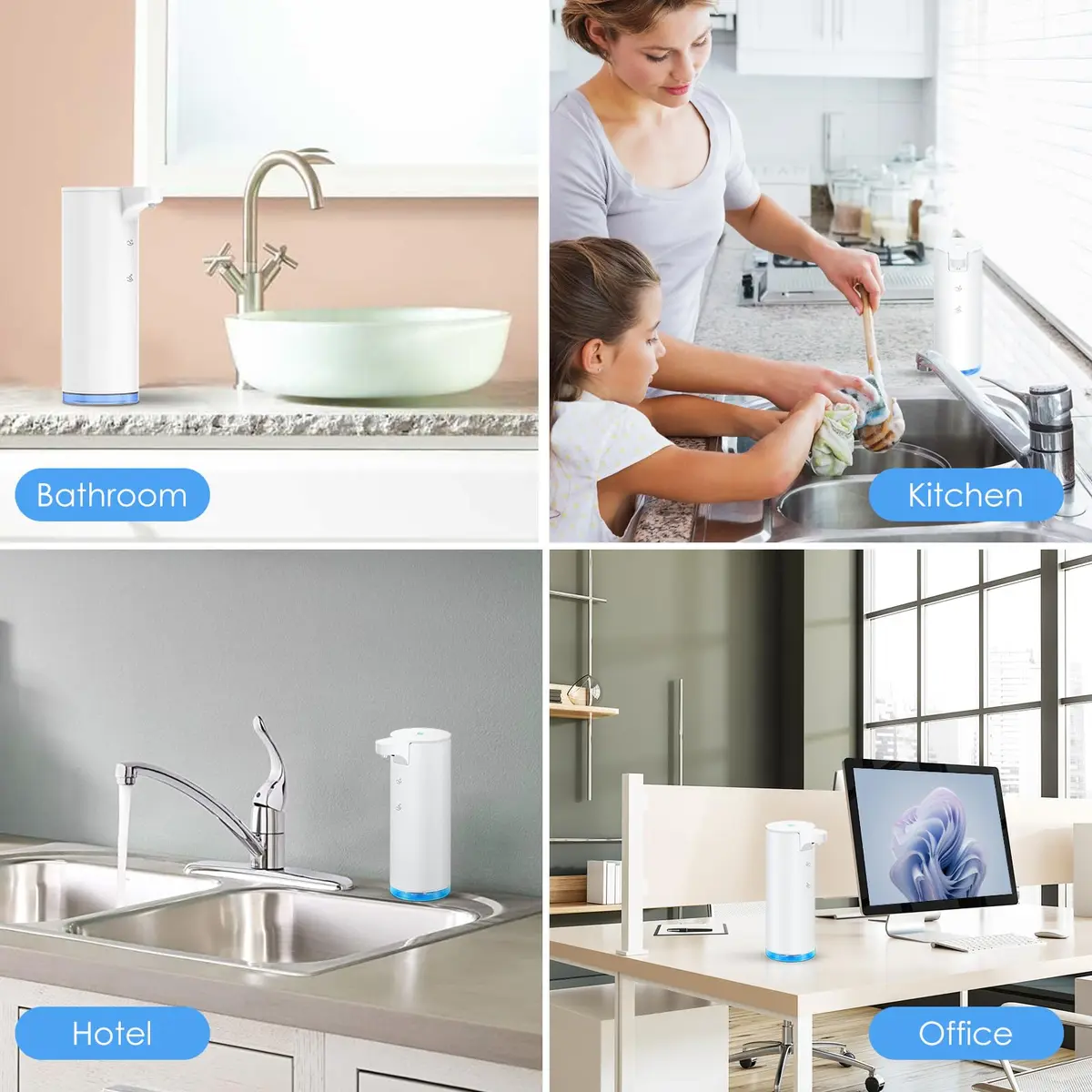 HOTBABY Automatic Foaming Soap Dispenser Touchless Stainless Steel White | Rechargeable Sensor for Bathroom & Kitchen - view 7