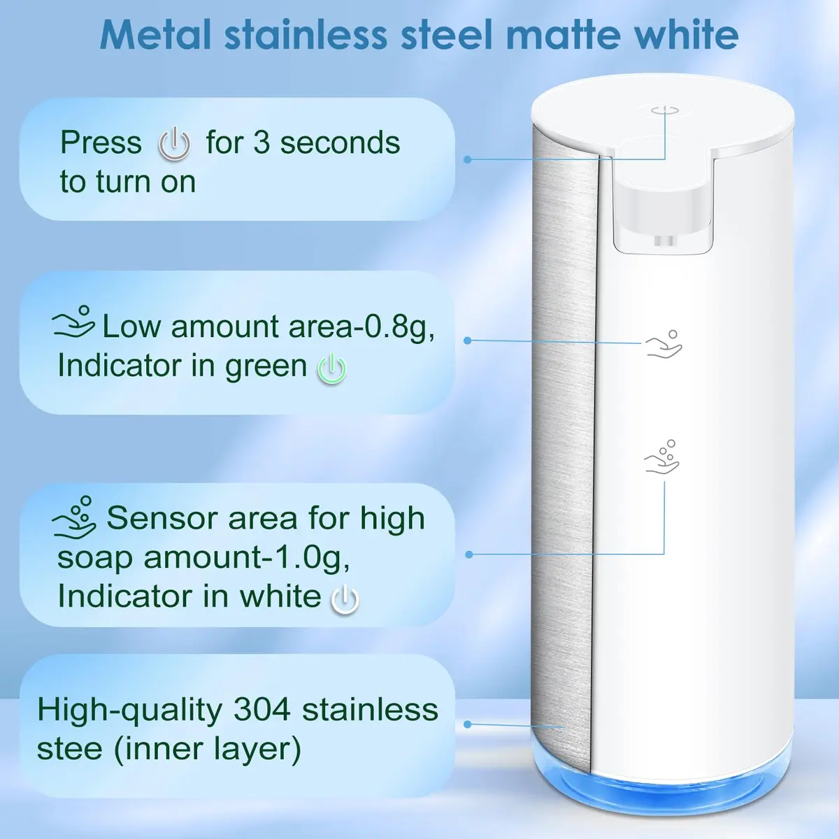 HOTBABY Automatic Foaming Soap Dispenser Touchless Stainless Steel White | Rechargeable Sensor for Bathroom & Kitchen - view 2