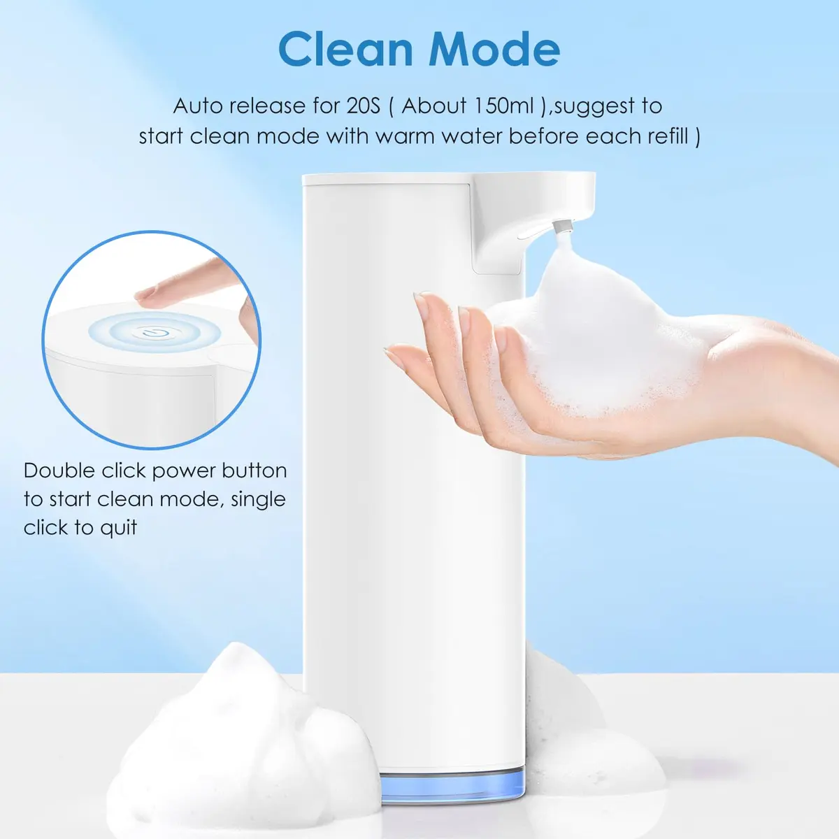 HOTBABY Automatic Foaming Soap Dispenser Touchless Stainless Steel White | Rechargeable Sensor for Bathroom & Kitchen - view 3
