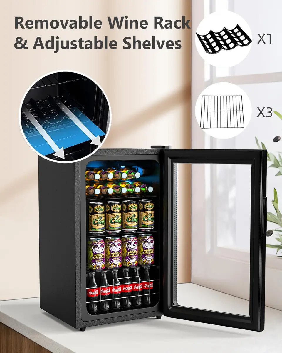 Geekman Beverage Refrigerator Cooler, 120 Can Capacity | Adjustable Shelves & Quiet Operation - view 5