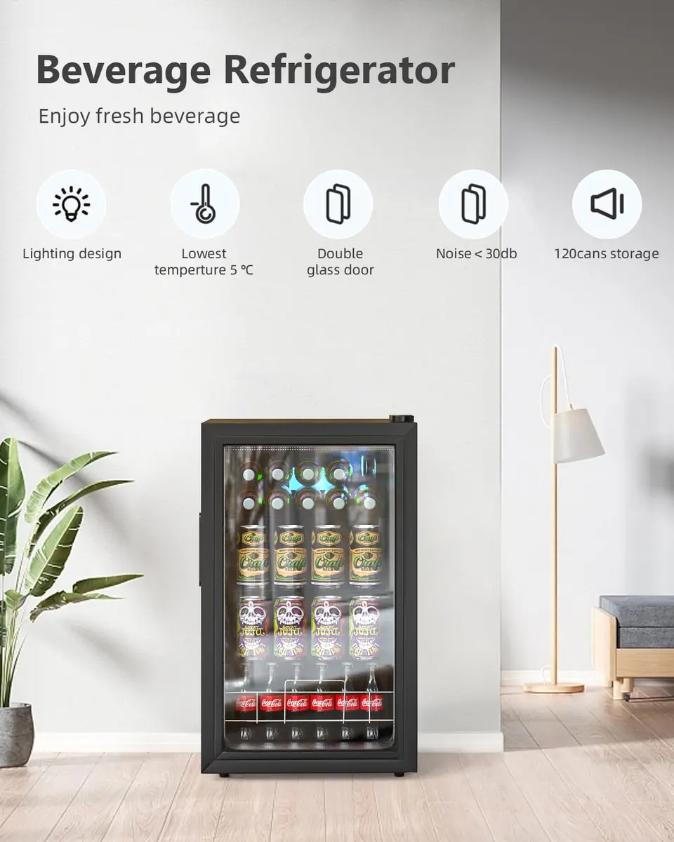 Geekman Beverage Refrigerator Cooler, 120 Can Capacity | Adjustable Shelves & Quiet Operation - view 2