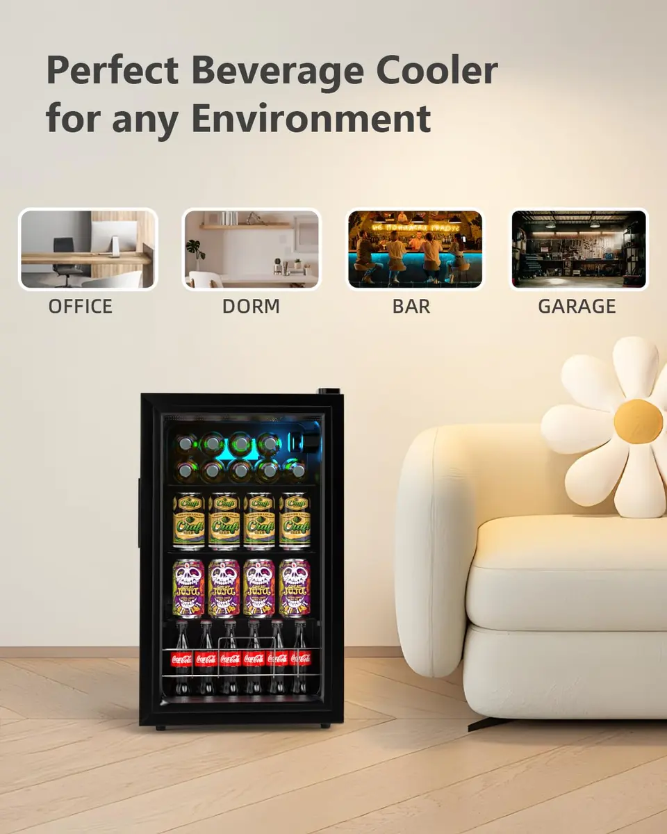 Geekman Beverage Refrigerator Cooler, 120 Can Capacity | Adjustable Shelves & Quiet Operation - view 3