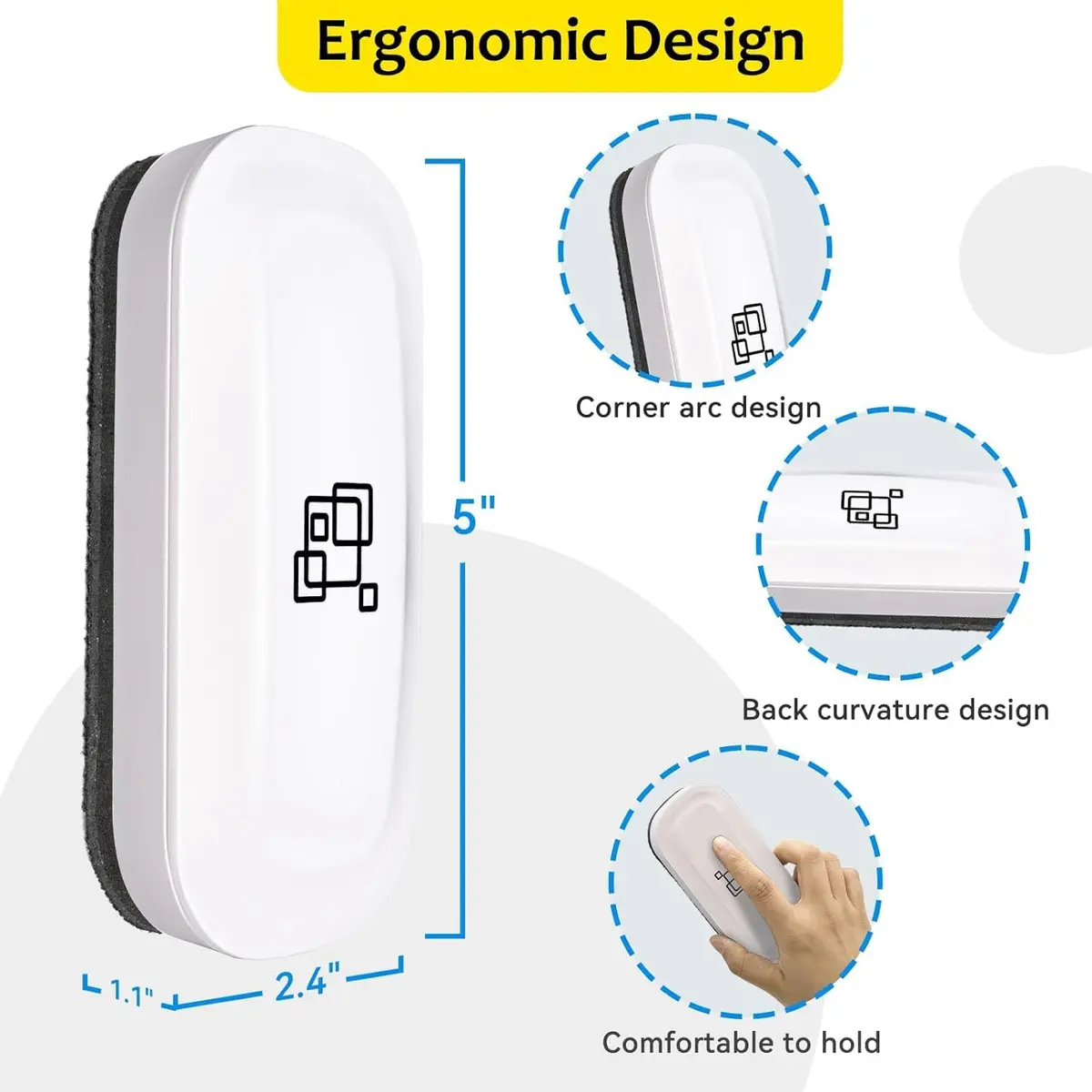 maxtek Magnetic Dry Erase Eraser, Pure White, 2 Pack | Strong Magnetic Grip, Durable ABS, Ergonomic Comfort - view 6