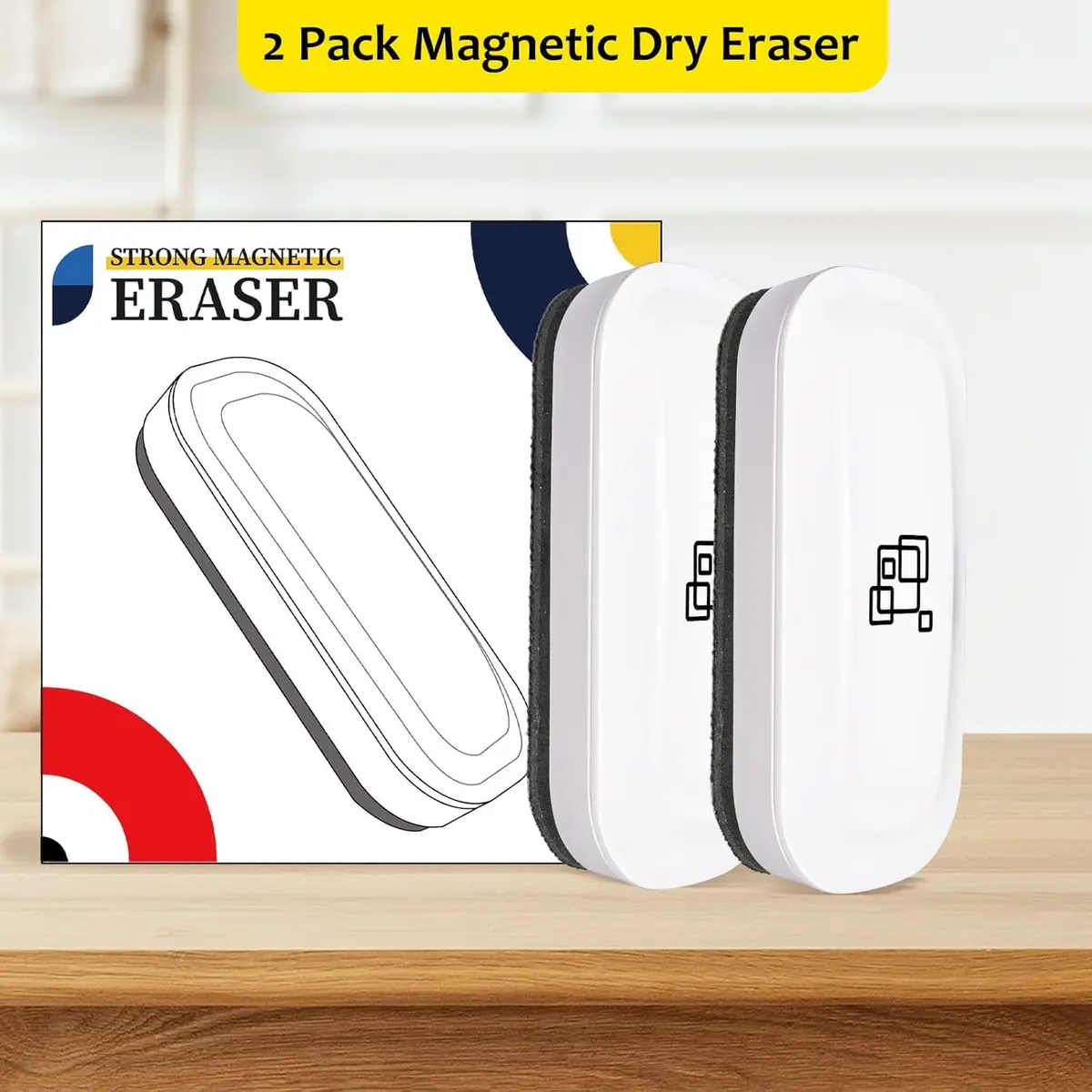 maxtek Magnetic Dry Erase Eraser, Pure White, 2 Pack | Strong Magnetic Grip, Durable ABS, Ergonomic Comfort - view 8