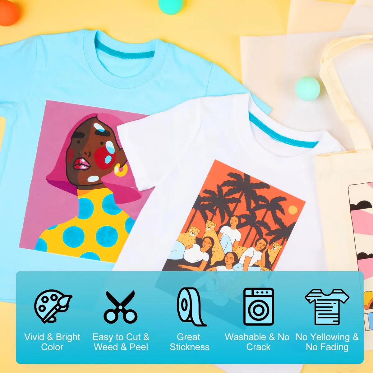 HTVRONT Sublimation Vinyl for Cotton Shirts 30 Pack 12"x10" | Bright, Durable & Easy to Apply - view 3
