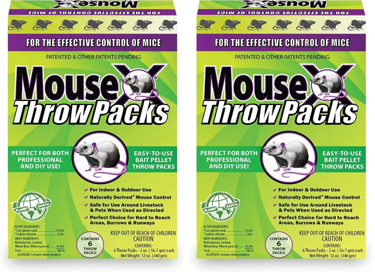 MouseX Throw Packs- for All Species of Rats Mice Safe Around Pets- Pack of 2 | Indoor & Outdoor Rodent Control Pellets - main product image