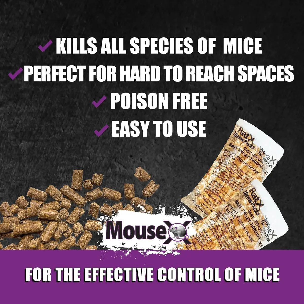 MouseX Throw Packs- for All Species of Rats Mice Safe Around Pets- Pack of 2 | Indoor & Outdoor Rodent Control Pellets - view 6