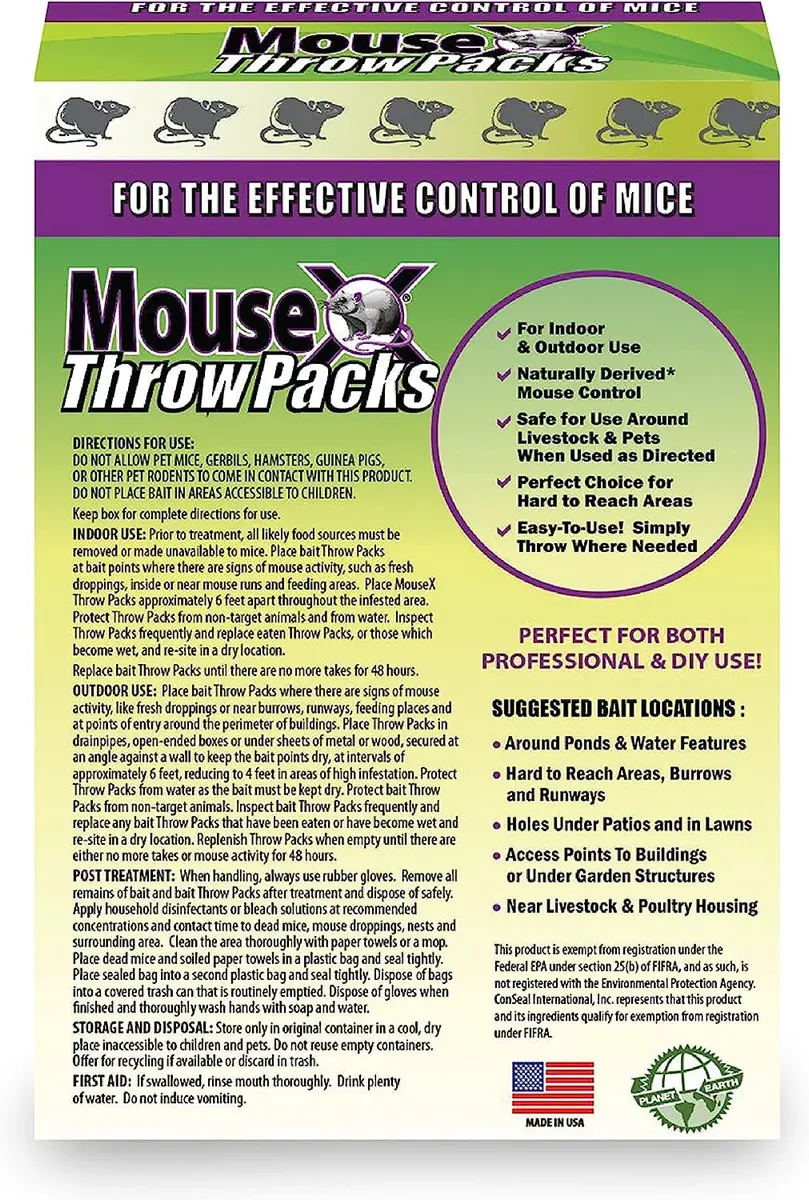 MouseX Throw Packs- for All Species of Rats Mice Safe Around Pets- Pack of 2 | Indoor & Outdoor Rodent Control Pellets - view 2