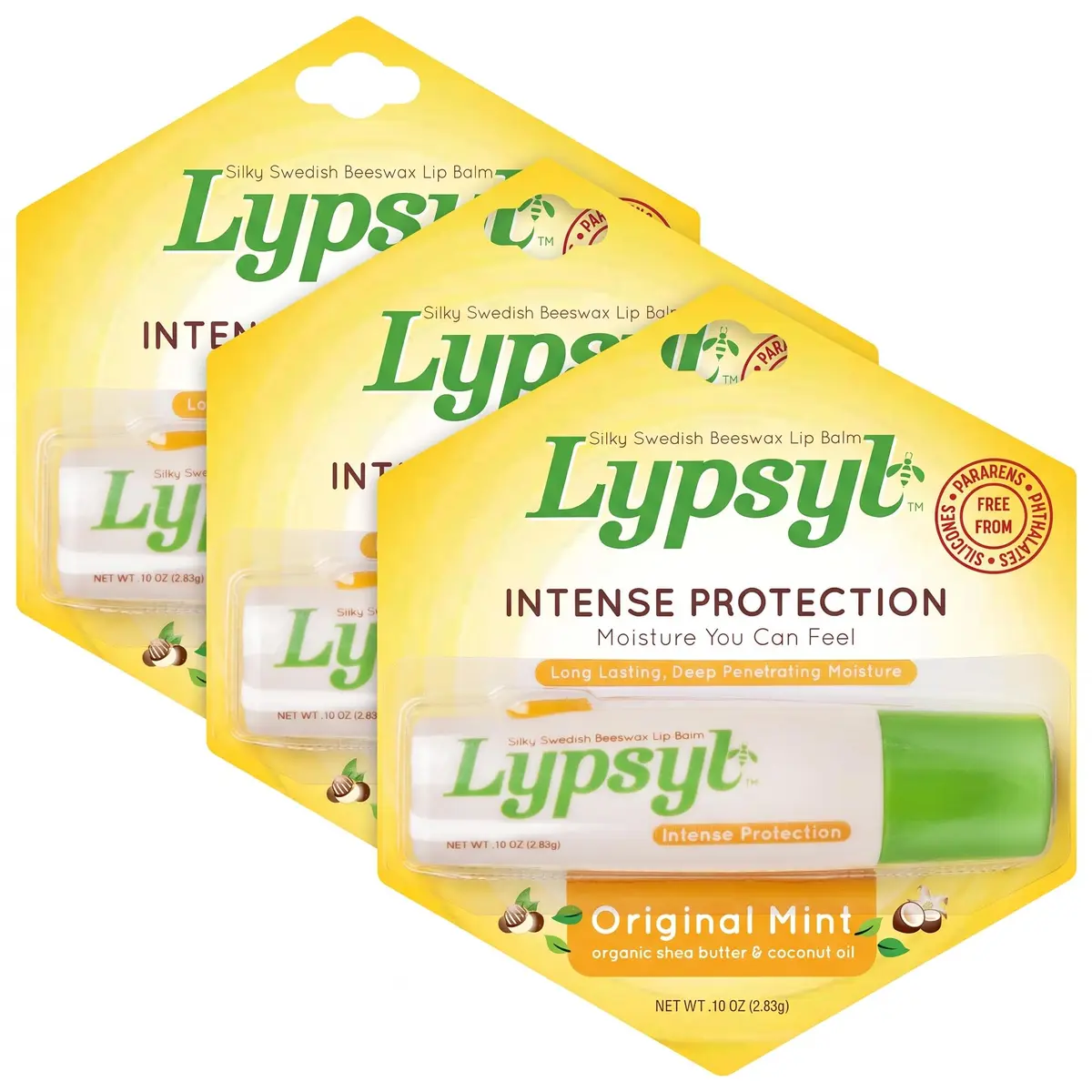 Lypsyl Intense Protection Original Mint Lip Balm 0.10 oz (Pack of 3) Deeply Hydrates & Softens Lips - main product image