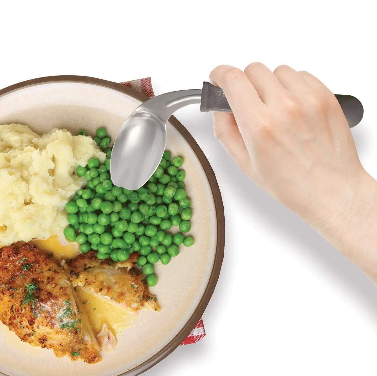 Rehabilitation Advantage Right Handed Grip Easy Offset Spoon (Pack of 2) | Ergonomic Stainless Steel Design for Limited Mobility - view 4