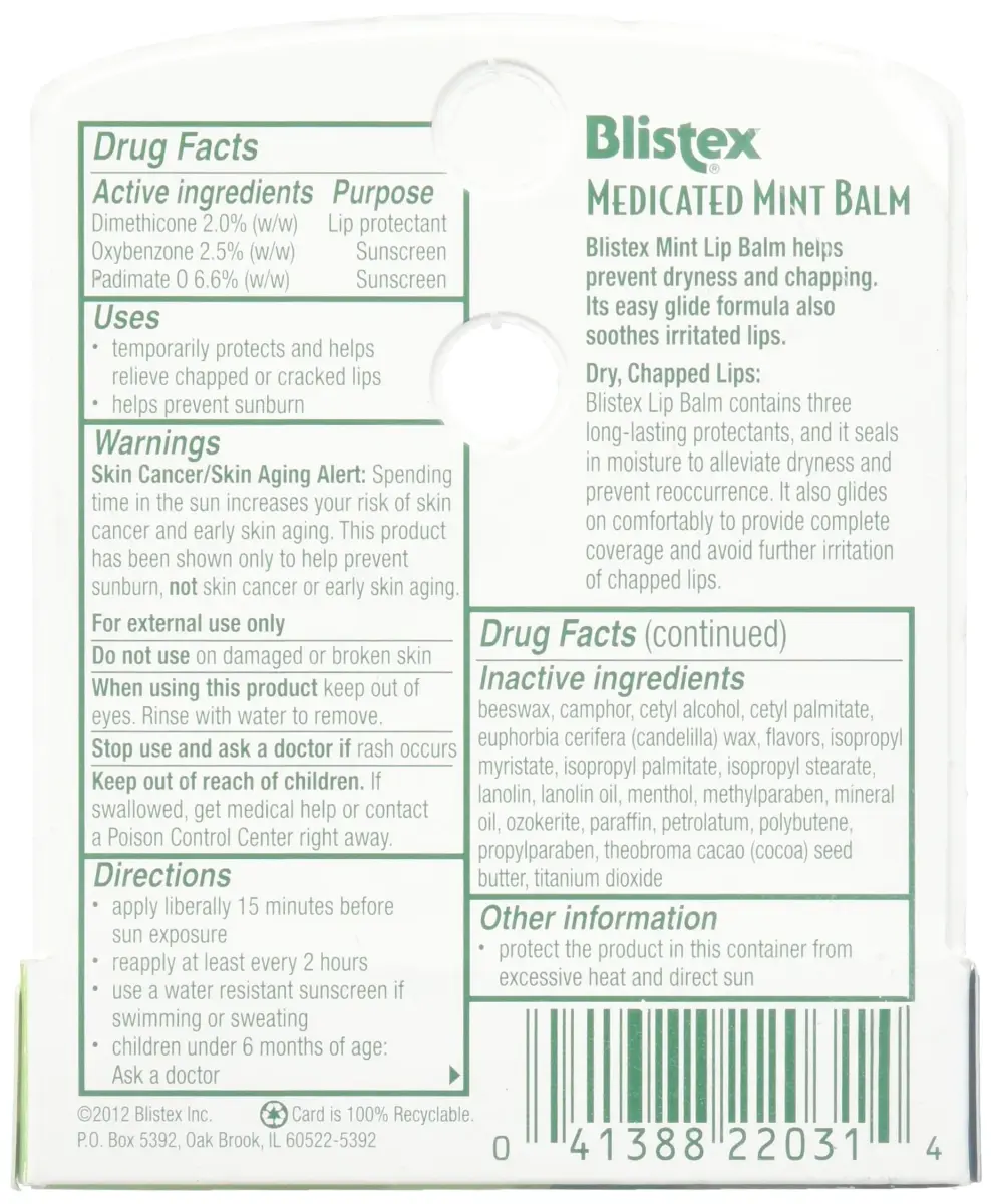 Blistex Medicated Mint Lip Balm 2x0.15 oz (0.3 oz) | SPF 15 Sun Protection for Dry, Chapped Lips - view 2