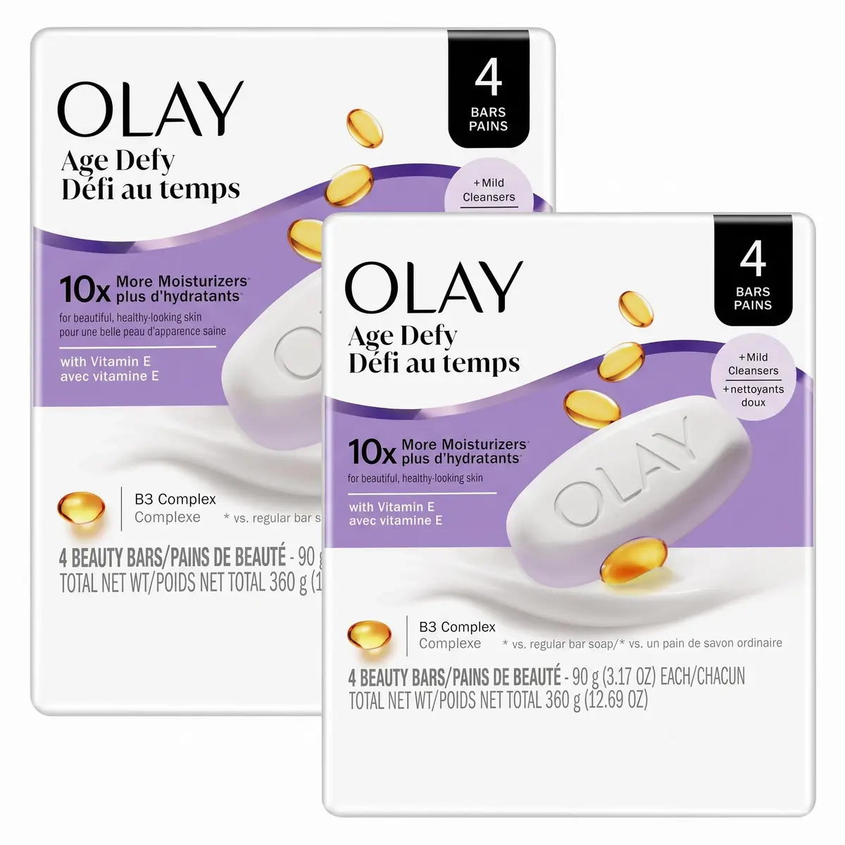 Olay Age Defying Beauty Bar Soap 4 ct | Gentle, Unscented Skin Cleanser for Dry Skin - main product image
