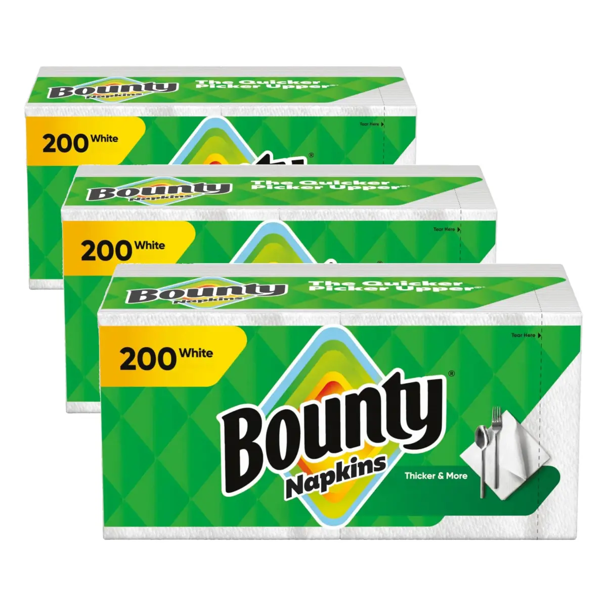 Bounty Paper Napkins White 200 Count (Pack of 3) | 600 Total Napkins for Meals - main product image