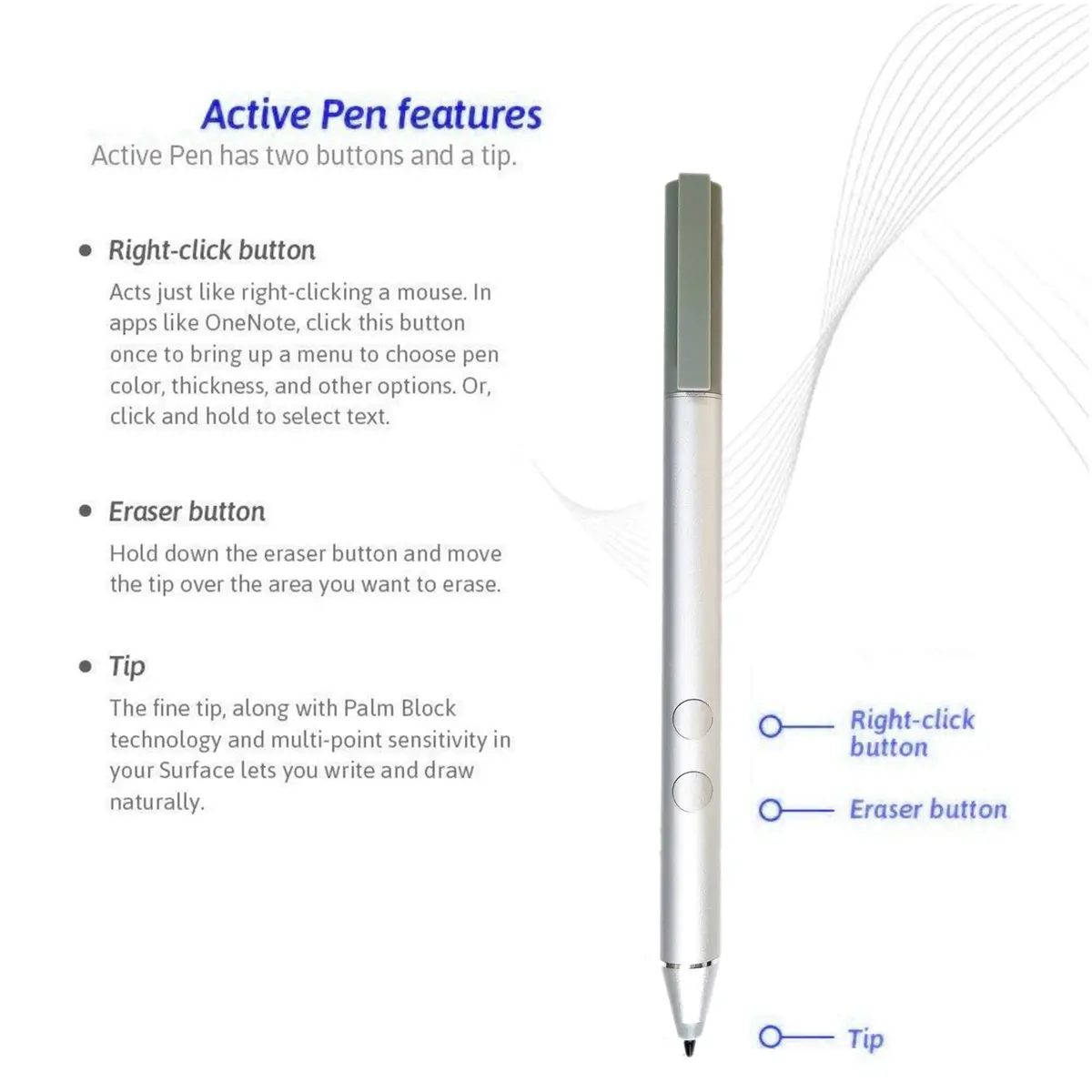 MITATTOK Active Stylus Pen for HP Laptops - Pressure Sensitive, Windows Ink, Palm Rejection, 12-Month Battery, Silver - view 3