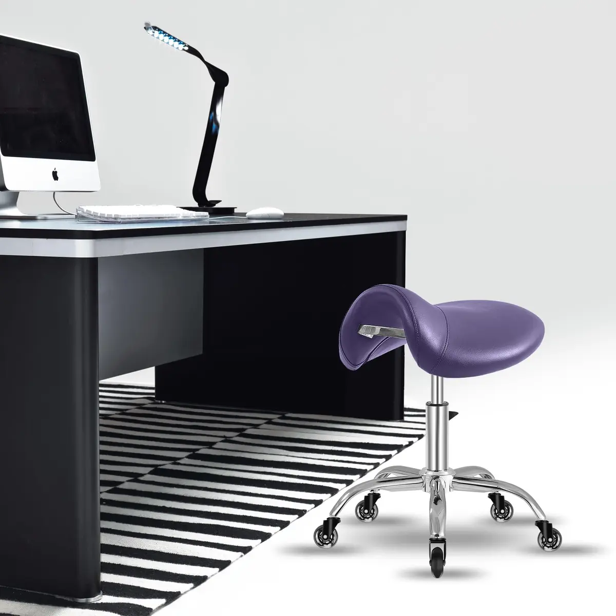 SALONFACTORY Purple Saddle Stool with Wheels | Heavy Duty 300 lbs Ergonomic Seat for Salon & Medical Use - view 7
