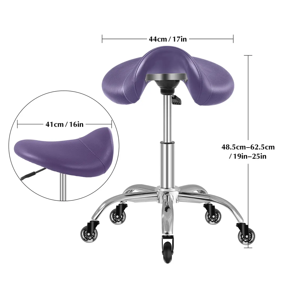 SALONFACTORY Purple Saddle Stool with Wheels | Heavy Duty 300 lbs Ergonomic Seat for Salon & Medical Use - view 2