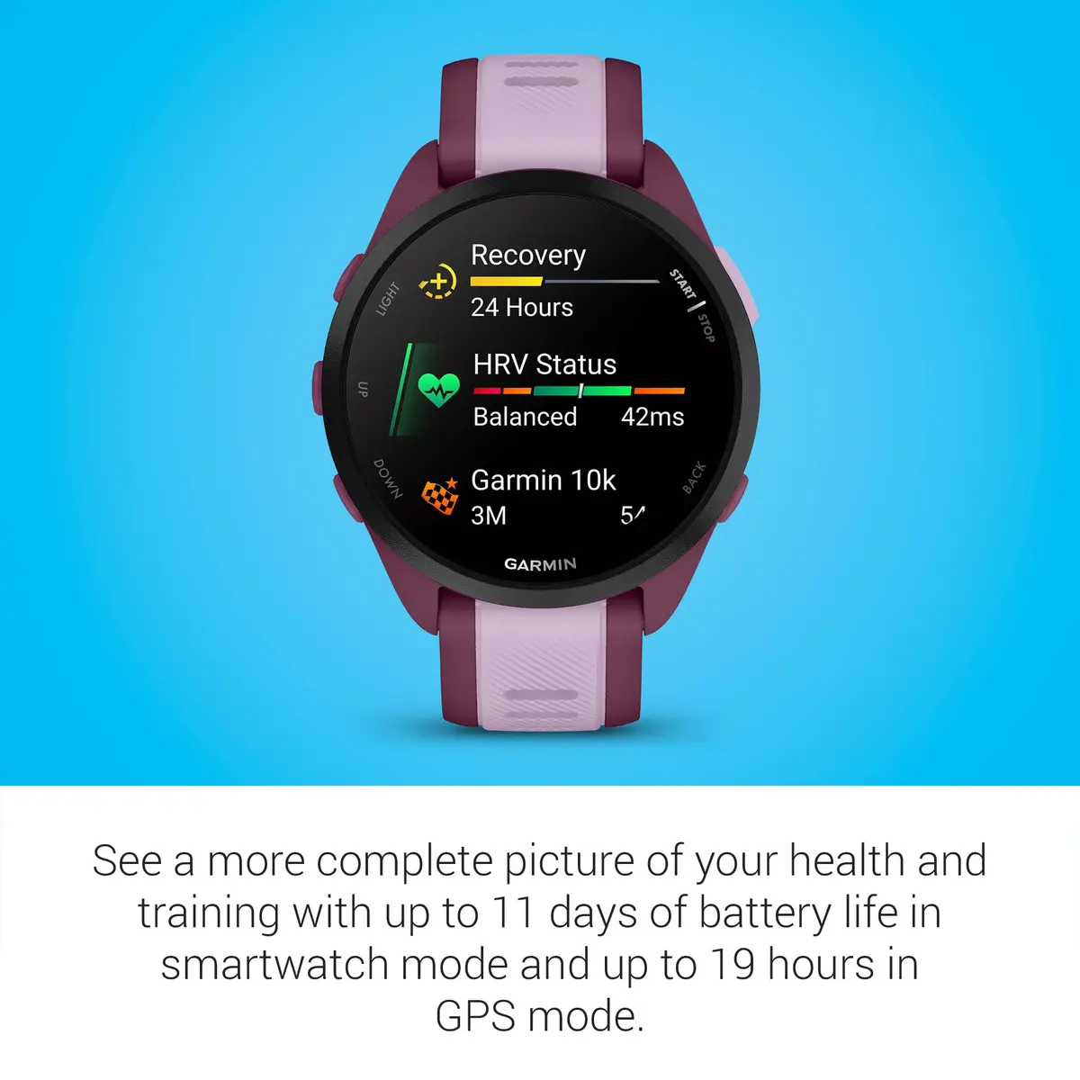 Garmin Forerunner® 165 Music Running Smartwatch 43mm Berry | AMOLED Touchscreen GPS - view 5