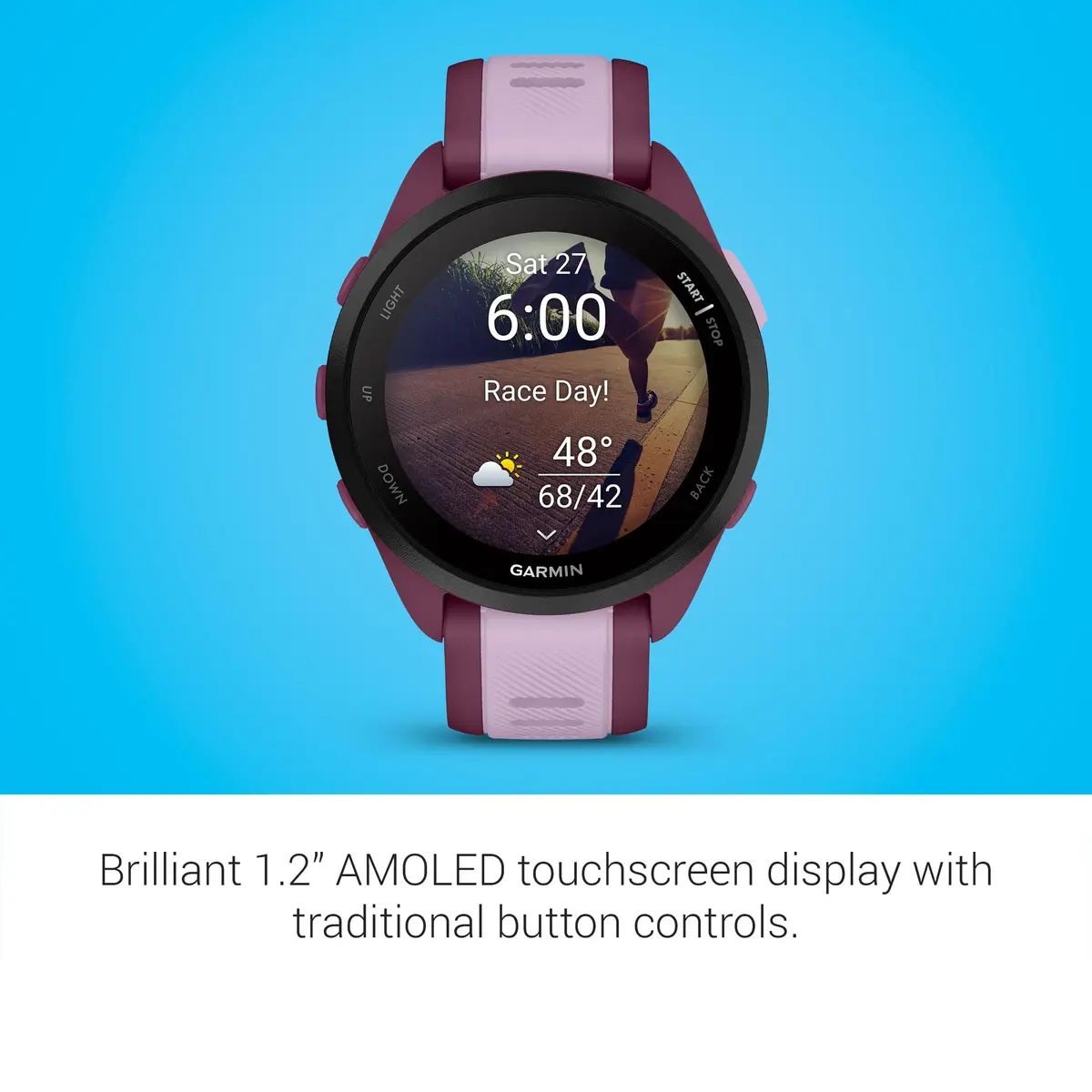 Garmin Forerunner® 165 Music Running Smartwatch 43mm Berry | AMOLED Touchscreen GPS - view 3