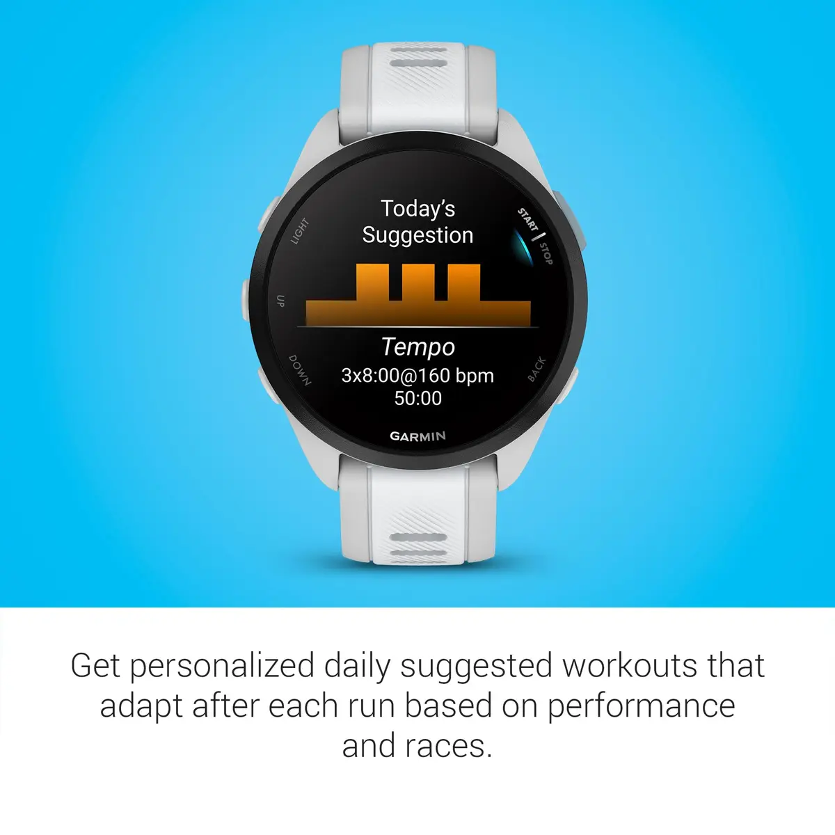 Garmin Forerunner® 165 Music Running Smartwatch 43mm Whitestone | GPS, AMOLED Touchscreen, Music Storage - view 5
