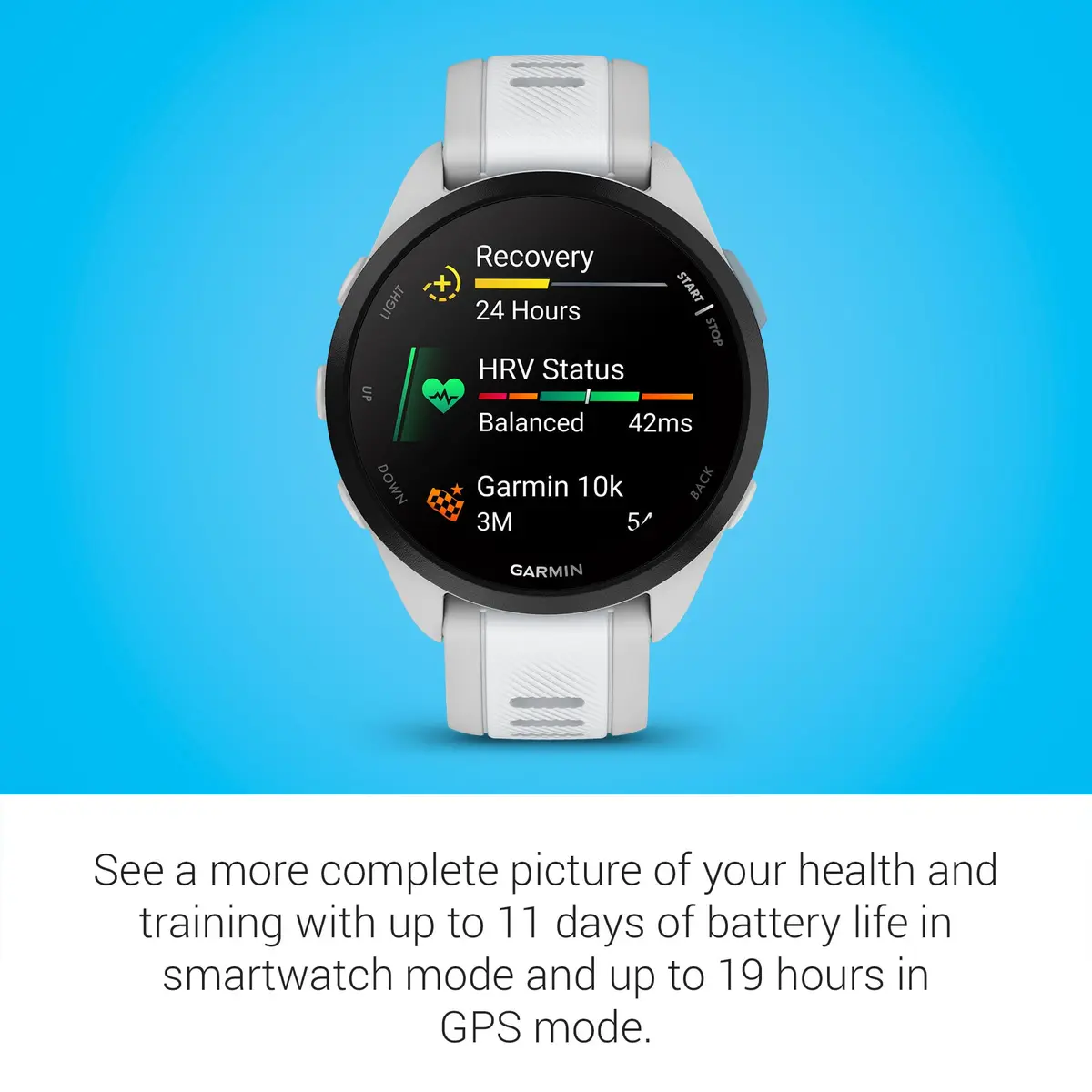 Garmin Forerunner® 165 Music Running Smartwatch 43mm Whitestone | GPS, AMOLED Touchscreen, Music Storage - view 4