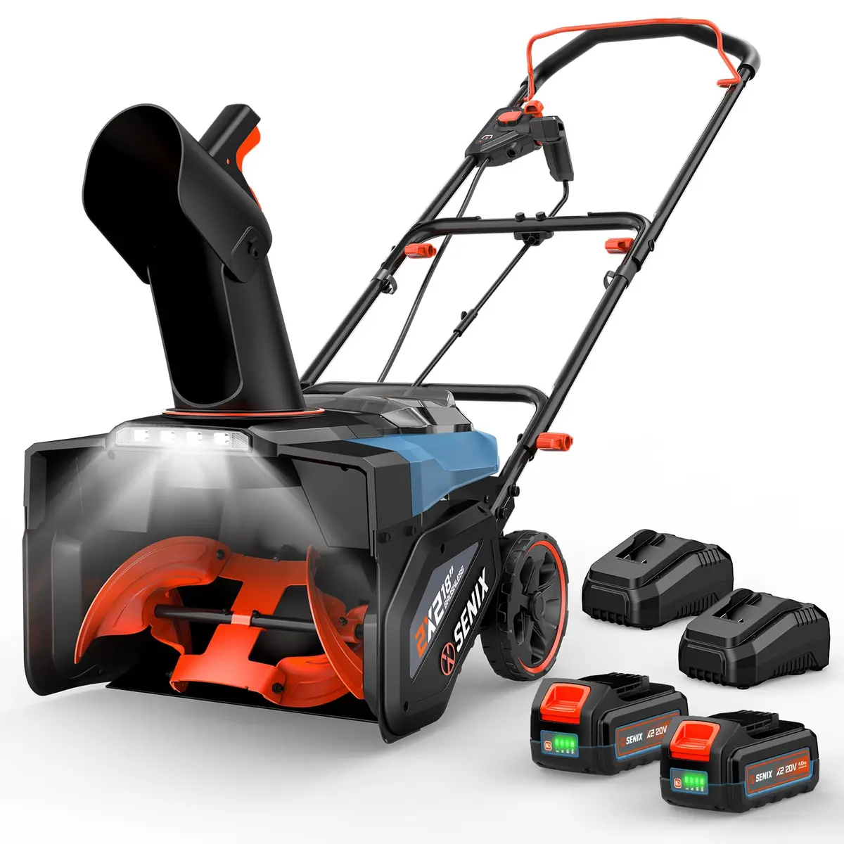 SENIX 40V 18'' Cordless Snow Blower | 2×4.0Ah Batteries, Steel Auger, 33ft Throw - main product image