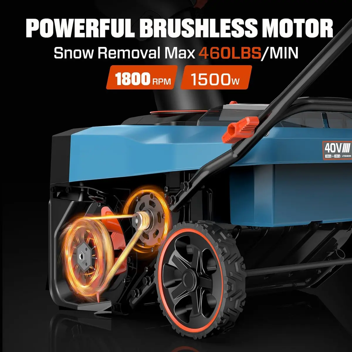 SENIX 40V 18'' Cordless Snow Blower | 2×4.0Ah Batteries, Steel Auger, 33ft Throw - view 6
