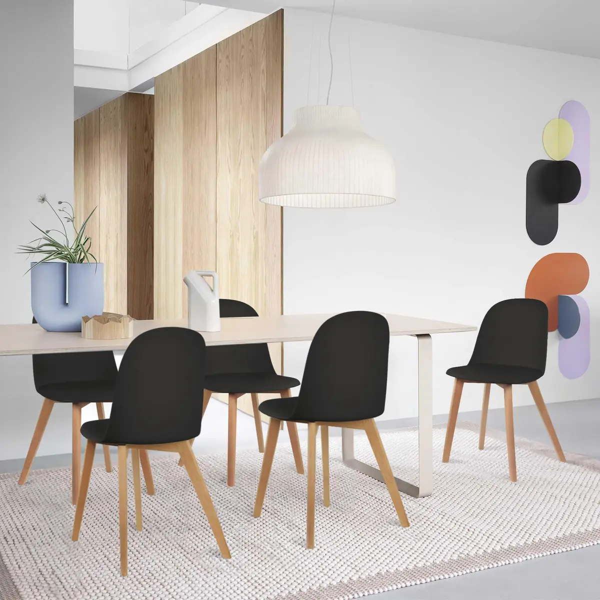 2xhome Modern Armless Dining Chairs | Plastic Shell Seat with Wooden Legs | Indoor/Outdoor Use - view 9
