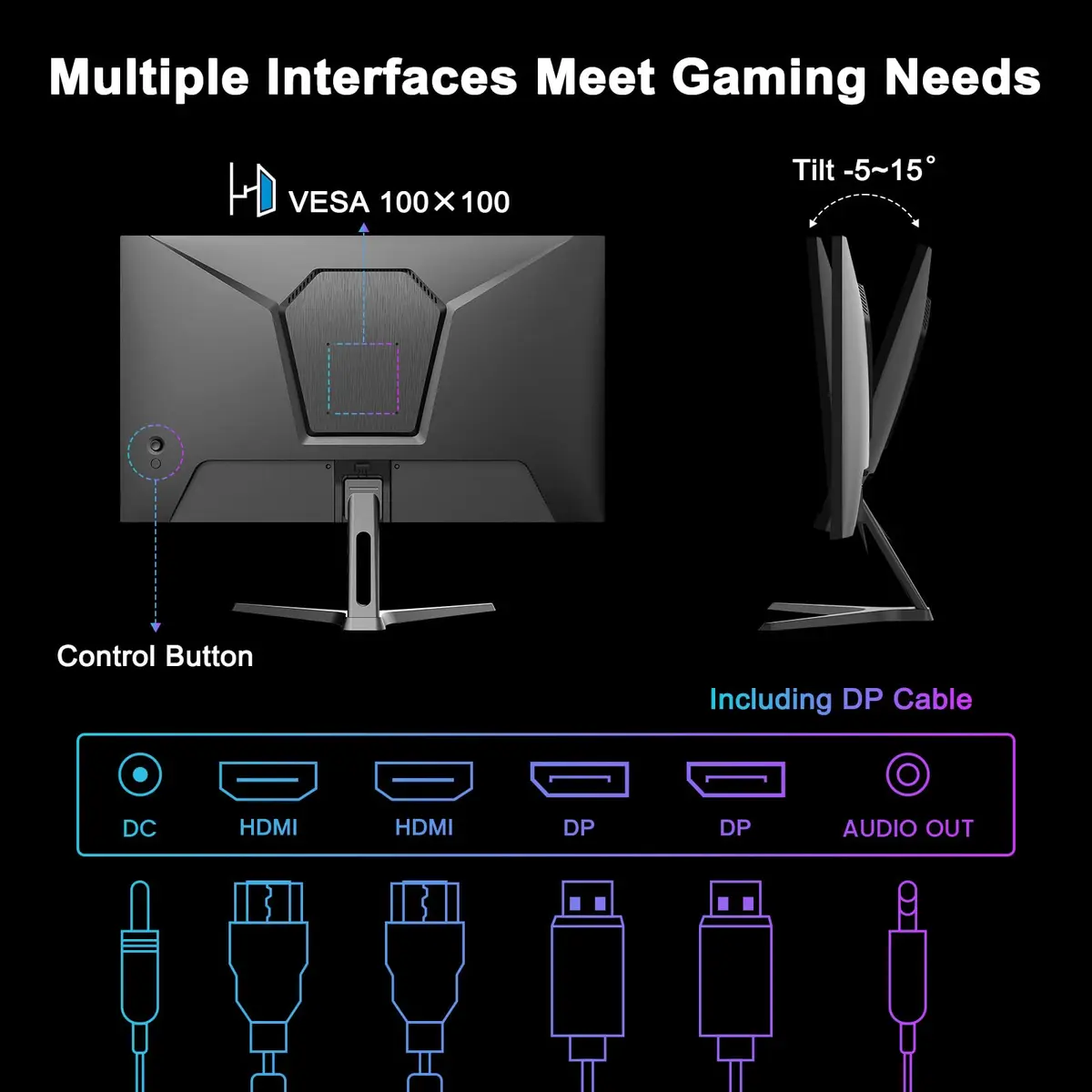 SANSUI 27 Inch WQHD 2560 x 1440 IPS Gaming Monitor, 200Hz 180Hz 1ms, HDR Eye Care, VESA Mount, Metal Stand (DP Cable Included) - view 7