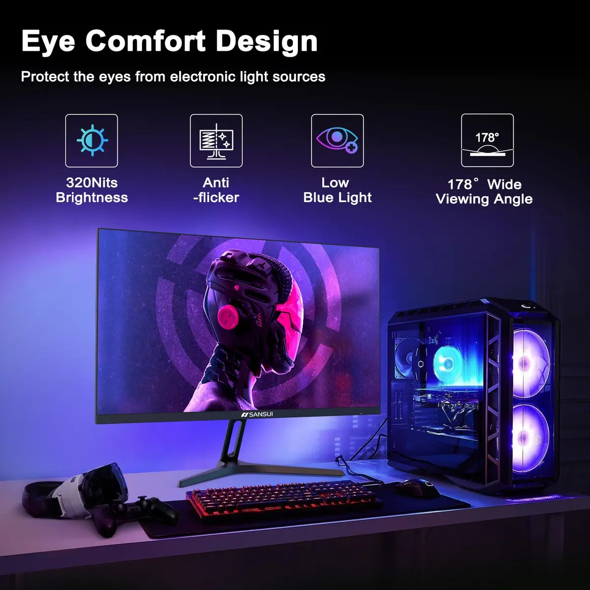SANSUI 27 Inch WQHD 2560 x 1440 IPS Gaming Monitor, 200Hz 180Hz 1ms, HDR Eye Care, VESA Mount, Metal Stand (DP Cable Included) - view 8