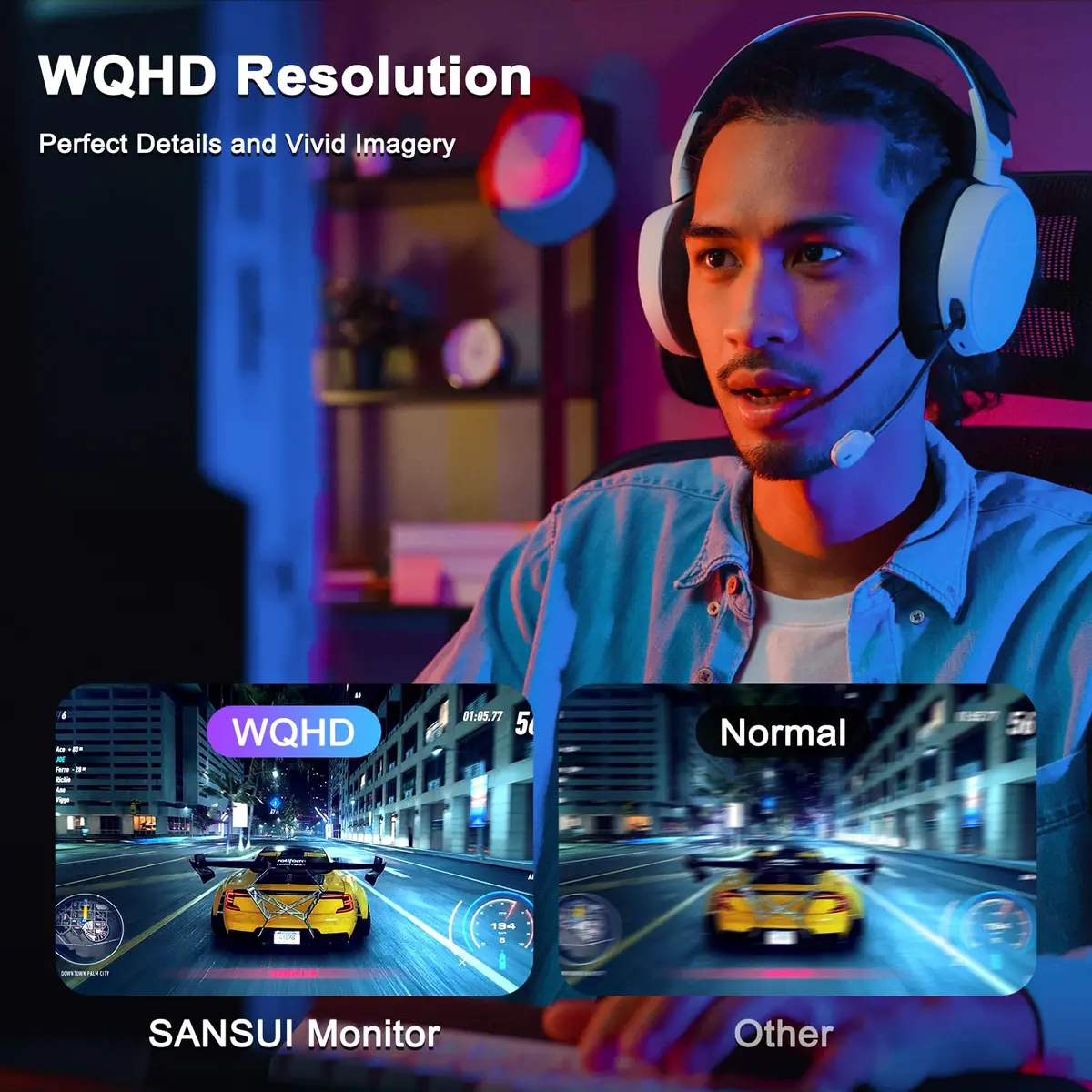 SANSUI 27 Inch WQHD 2560 x 1440 IPS Gaming Monitor, 200Hz 180Hz 1ms, HDR Eye Care, VESA Mount, Metal Stand (DP Cable Included) - view 3