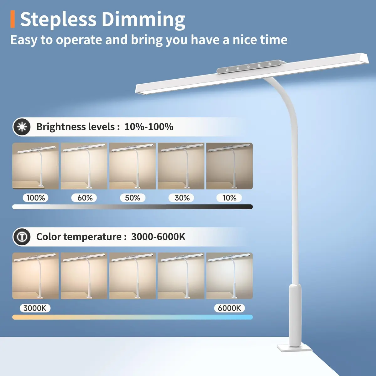 SEOUFRDZ LED Desk Lamp with Clamp, Adjustable Brightness & Color, Eye Protection, 360° Gooseneck (55.28 USD Offer) - view 5