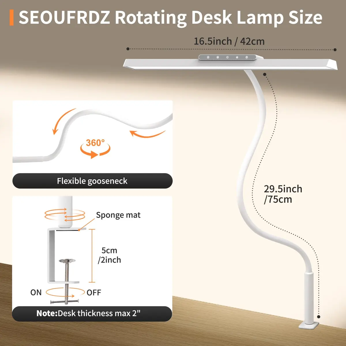 SEOUFRDZ LED Desk Lamp with Clamp, Adjustable Brightness & Color, Eye Protection, 360° Gooseneck (55.28 USD Offer) - view 3