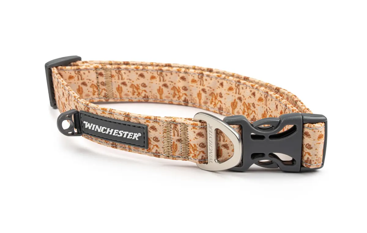 World of Winchester Wild West Printed Designer Dog Collar, Medium | Durable Poly Webbing with Reflective Stitching - main product image