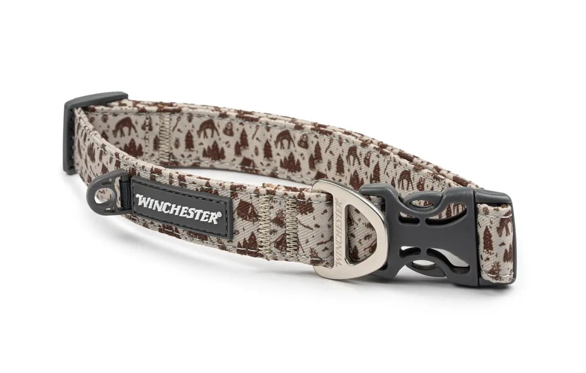 World of Winchester Camping Collage Dog Collar, Large 23cm (9.2in) | Durable Poly Webbing with Reflective Stitching - main product image